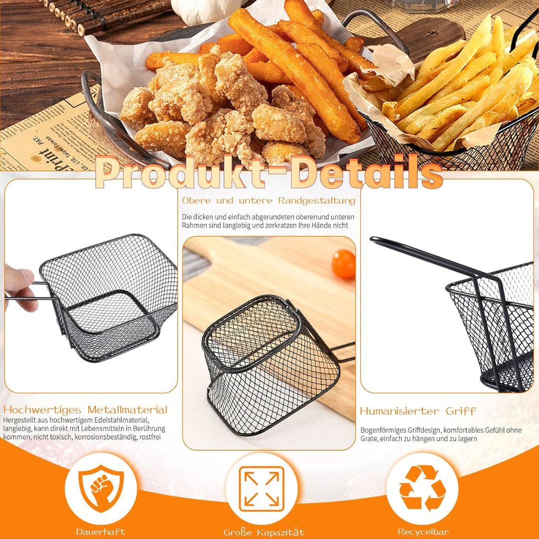8 Stück Frittierkorb Klein Schwarz Servierkörbchen Edelstahl für Pommes Mini Pommes Körbchen Pommesk