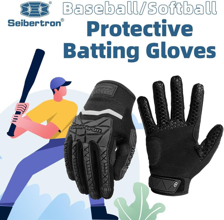 Seibertron S.P.B.G 2.0 Baseball/Softball Schlagmann Batting Super Grip and Protective Handschuhe Glo