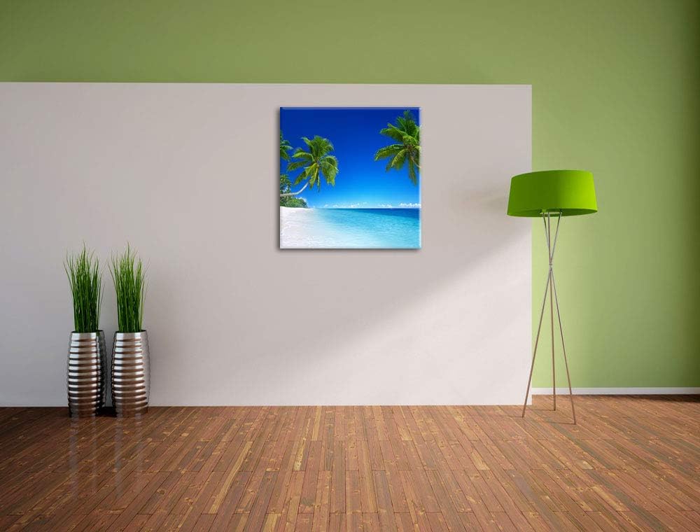 Palmen über dem Meer, Format: 70x70 auf Leinwand, XXL riesige Bilder fertig gerahmt mit Keilrahmen,