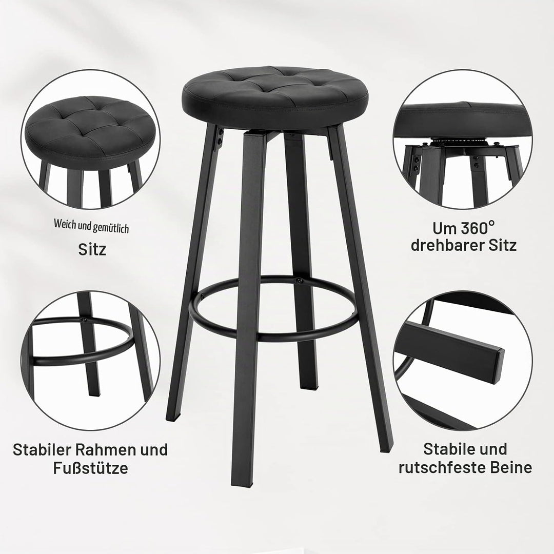 WOLTU Barhocker 2er Set, mit drehbarem Sitz Φ 35,5 cm, gepolsterer Hocker mit Kunstleder-Bezug, Fuss