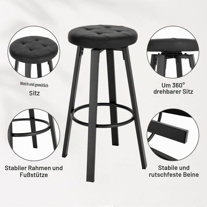 WOLTU Barhocker 2er Set, mit drehbarem Sitz Φ 35,5 cm, gepolsterer Hocker mit Kunstleder-Bezug, Fuss