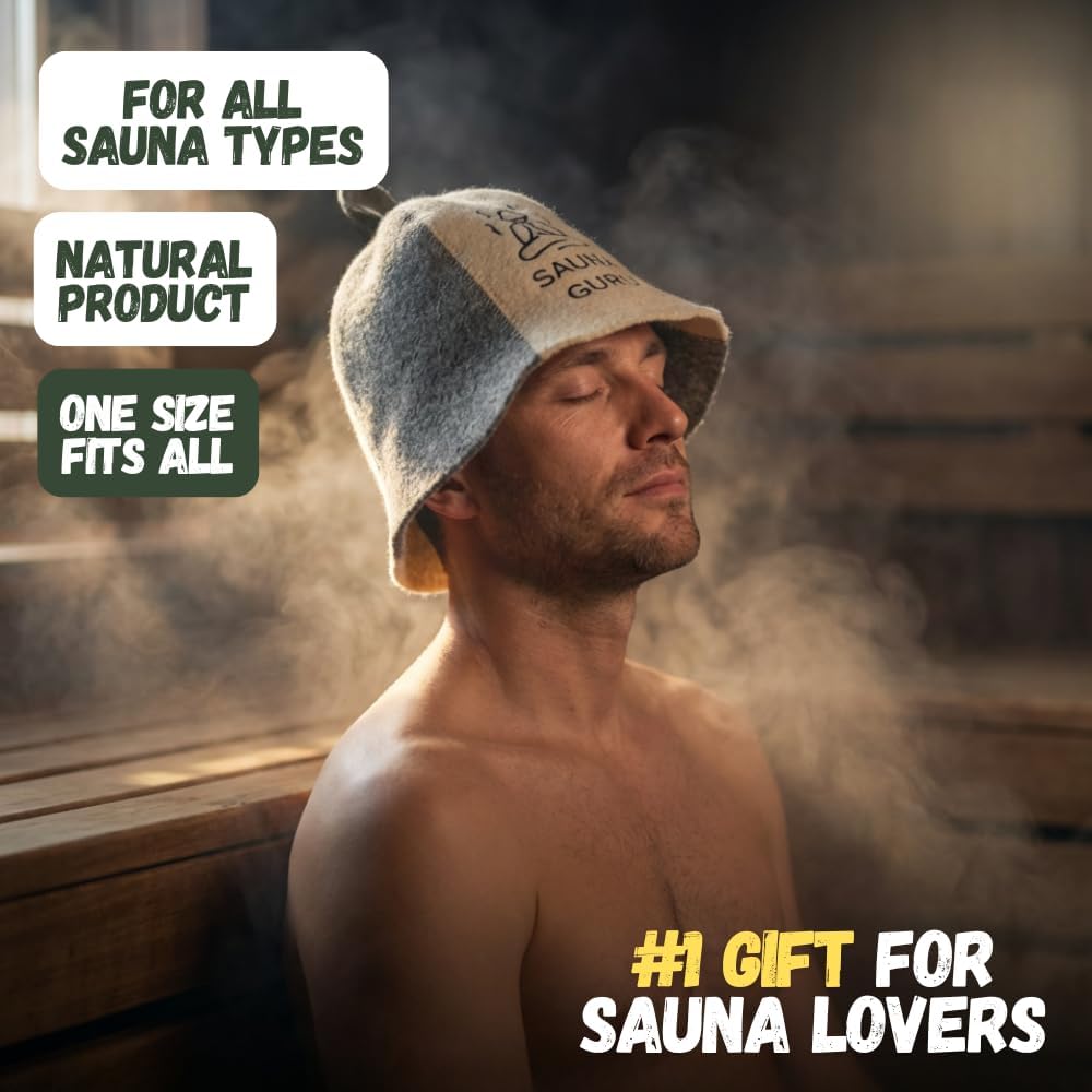 Sauna Guru Saunahut - 100% organische Wollfilzmützen - Schützen Sie Ihren Kopf vor Hitze - Sauna Zub