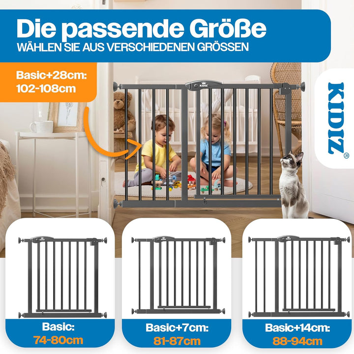 KIDIZ Treppenschutzgitter ohne Bohren | Verstellbare Breite: 88-94 cm, 75 cm hoch, Türschutzgitter u