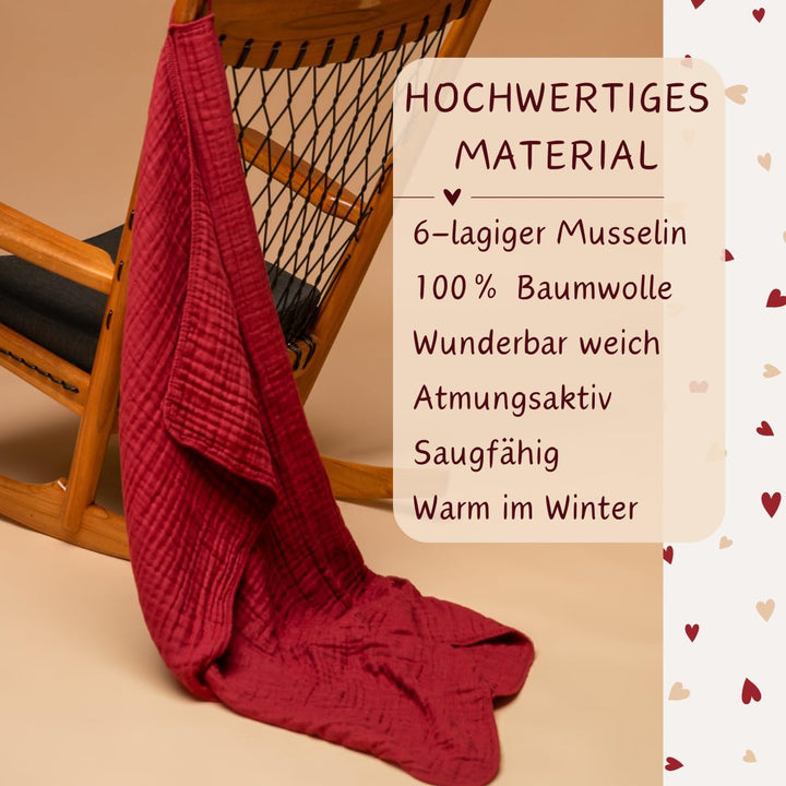 K.A.O.S by T&amp;M Premium Musselin Babydecke/Kuscheldecke/Musselintuch in Rot - Rotes Handtuch Geburt -