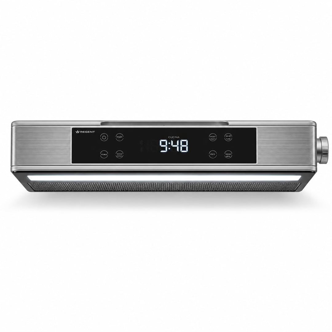 Regent Cucina Unterbau Küchenradio mit FM, Bluetooth, LED-Leiste, Farbdisplay, Küchentimer & 2 Wecke