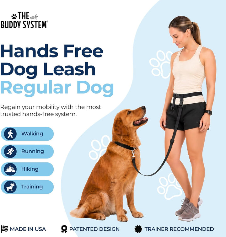 The Buddy System Made in USA Adjustable Hands Free Leash, Great for Running, Regular Dog System, Reg