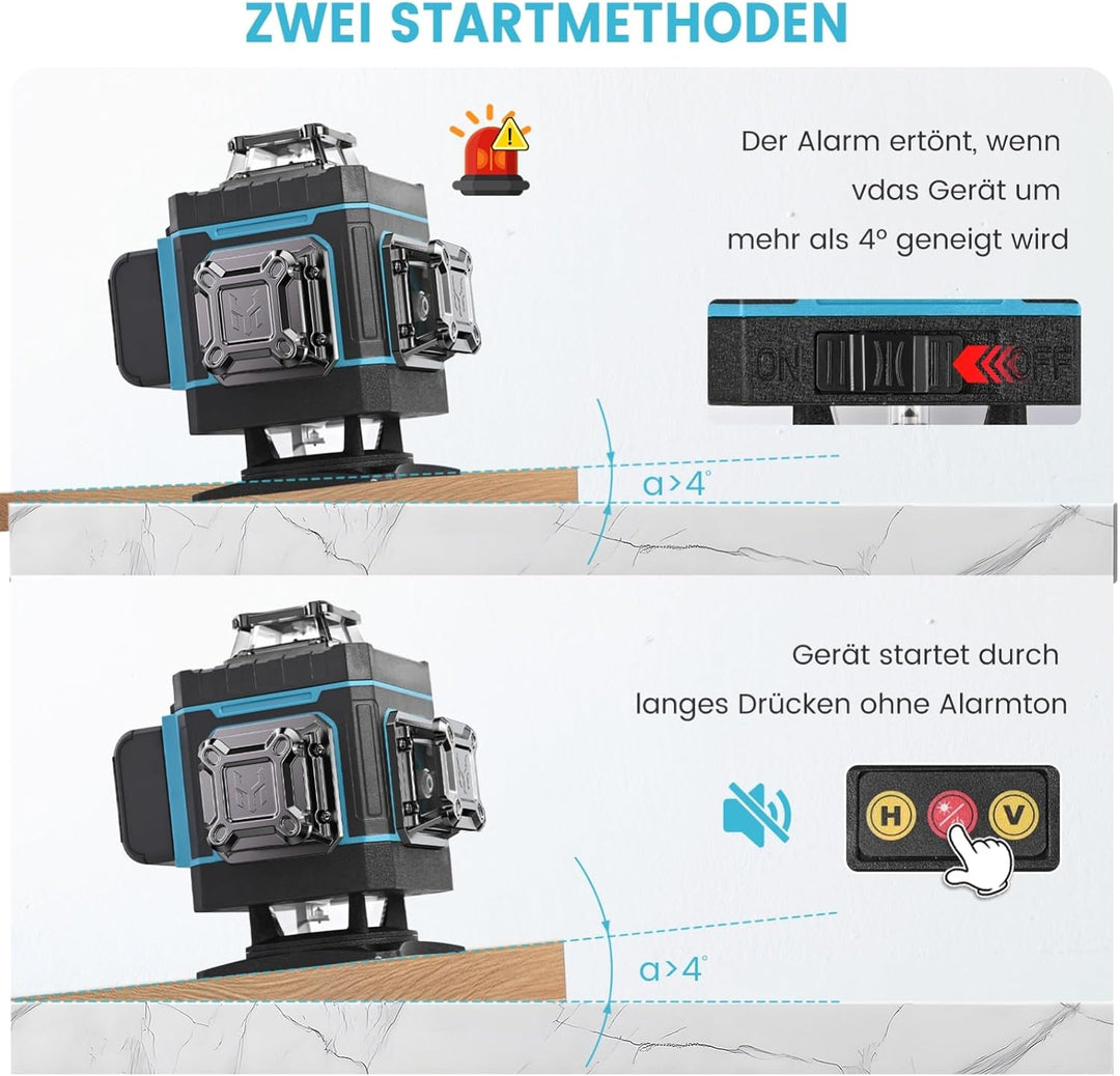 Kreuzlinienlaser mit Stativ, 4 x 360 ° Grün Laser Wasserwaage Selbstnivellierend 4D 16 Linienlaser f