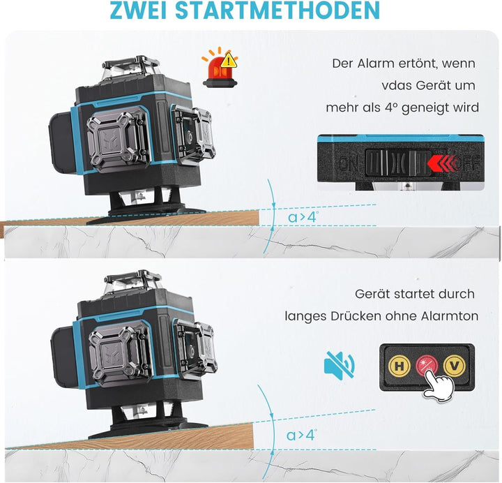 Kreuzlinienlaser mit Stativ, 4 x 360 ° Grün Laser Wasserwaage Selbstnivellierend 4D 16 Linienlaser f