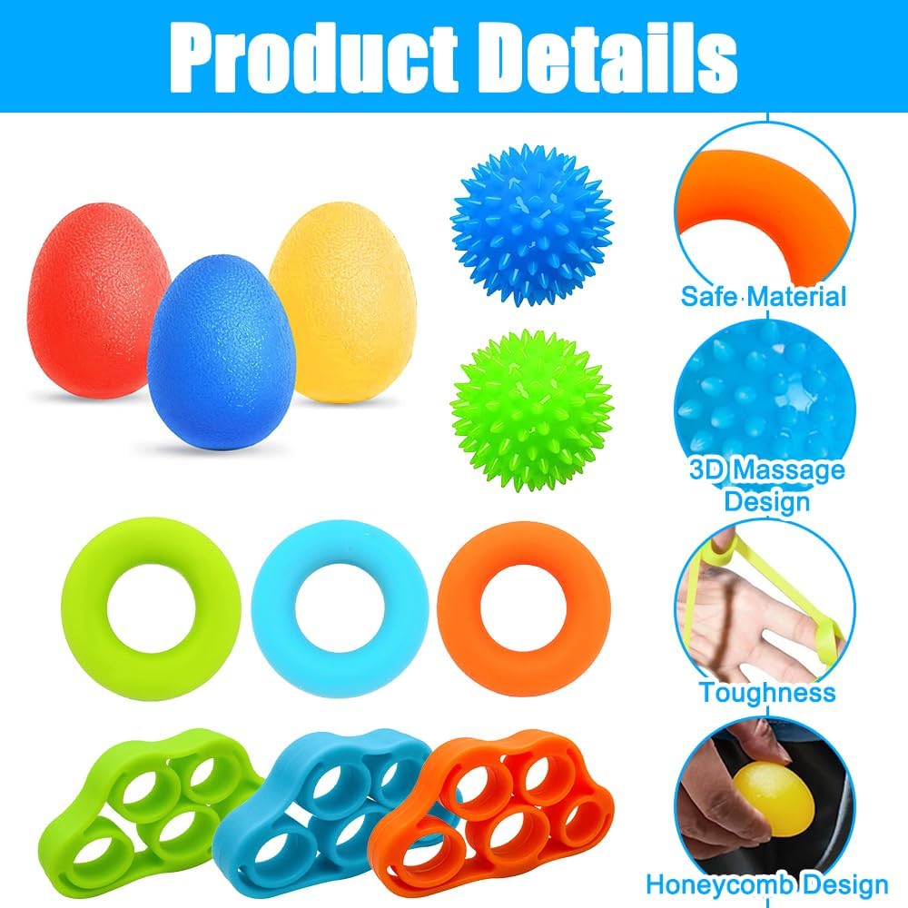 Fingertrainer Handtrainer Ball Set, 11 Stück Handtrainer Fingertrainer Ball Weich mit 3 Stärken für