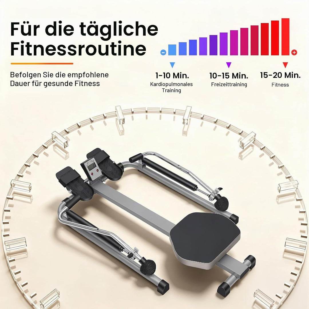 Hydraulisches Fitness-Rudergerät aus Stahl, Faltbar Rudergerät für Zuhause mit LCD Display, Maximale