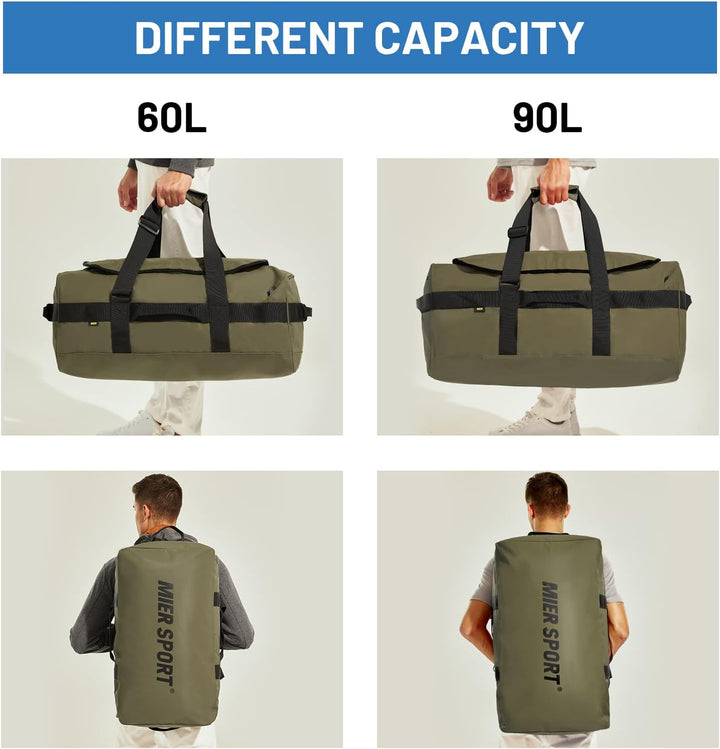 MIER Sporttasche Herren Wasserresistente Reisetasche 60L gross Heavy Duty Convertible Sportrucksack