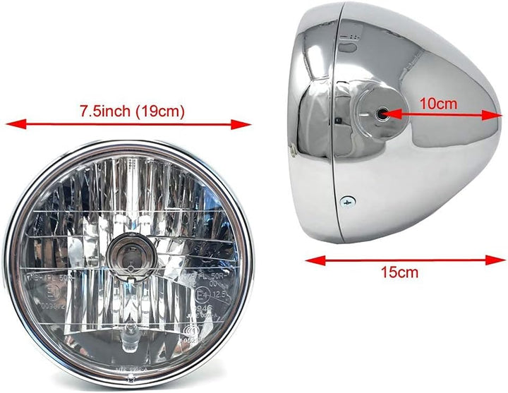 Frontscheinwerfer Motorrad 7.5" 55W homologiert - Chrom für Retro Cafe Racer Projekt