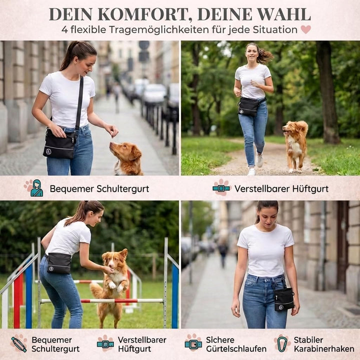 HUND IST KÖNIG® Leckerlietasche für Hunde mit Einhand-Magnet-Verschluss, 2 Zip-Fächer, herausnehmbar