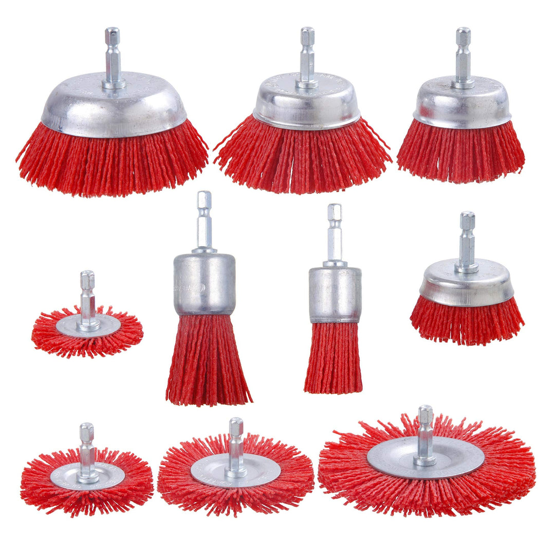 Rocaris 10 Pack Nylon Filament Abrasive Wire Brush Wheel & Cup Brush Set with 1/4 Inch Hex Shank, fo