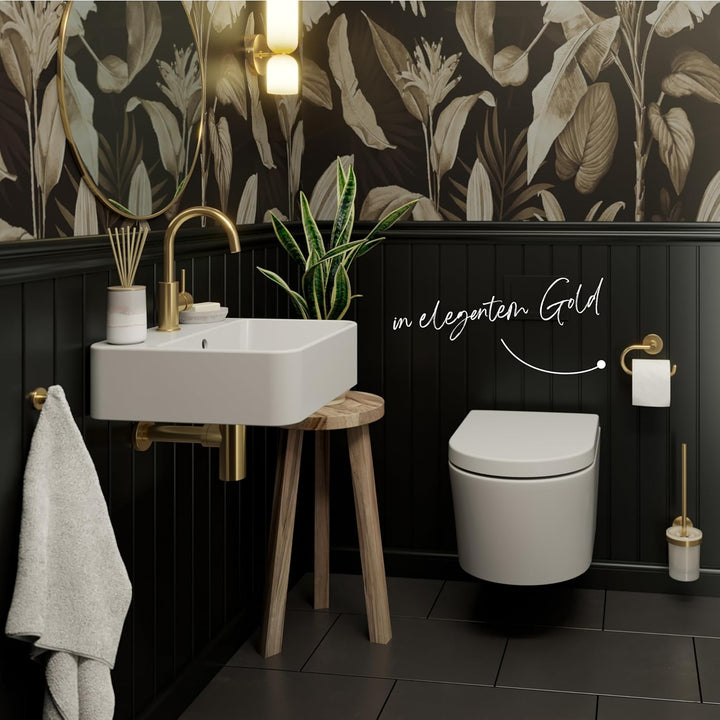 Lenz Bad-Accessoire-Set Juna in Gold – 4-teilig – Toilettenpapierhalter, WC-Bürstengarnitur und Zwei