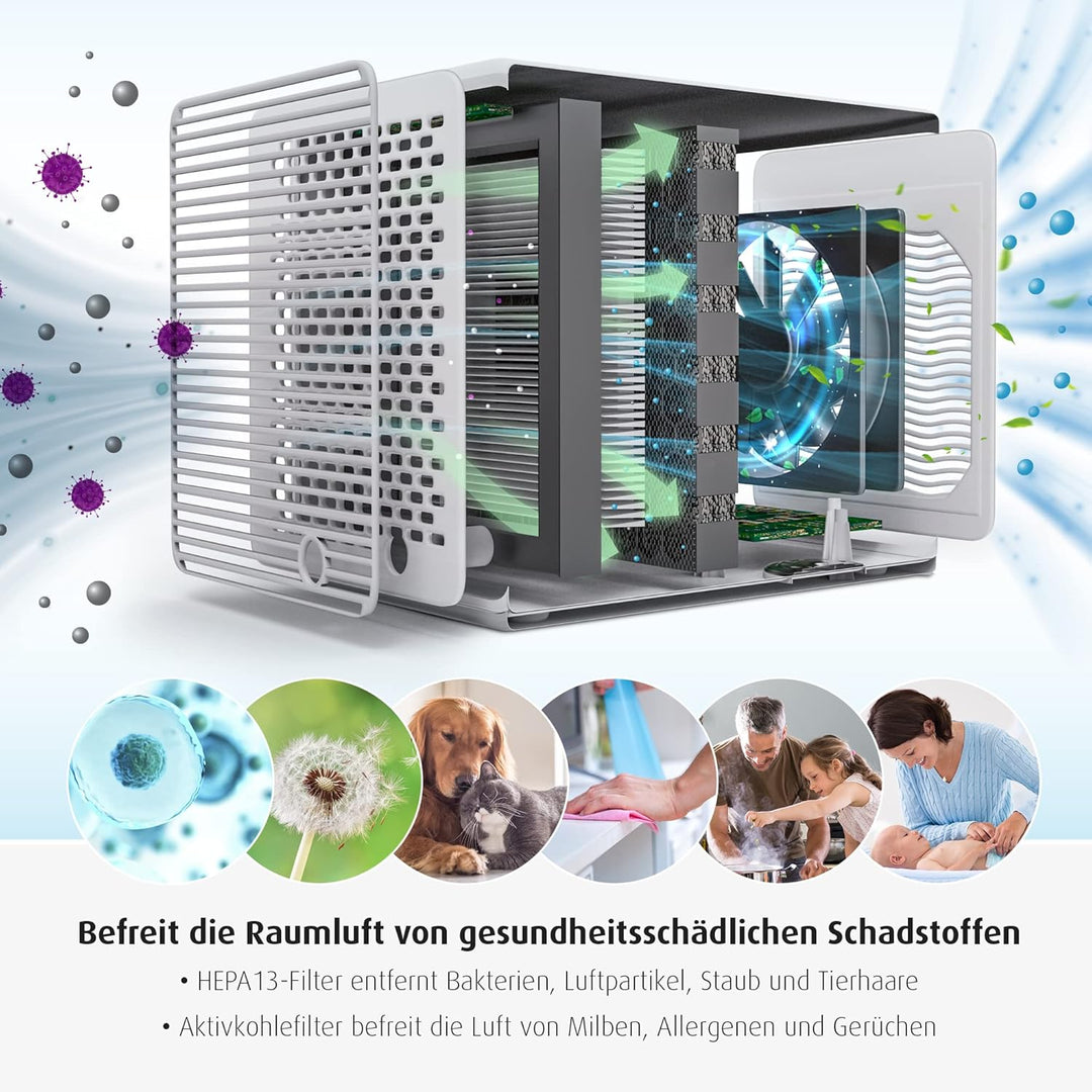reer 4in1 Air Purifier, Luftreiniger mit HEPA und Aktivkohle Filter mit beruhigendem Nachtlicht, Ste