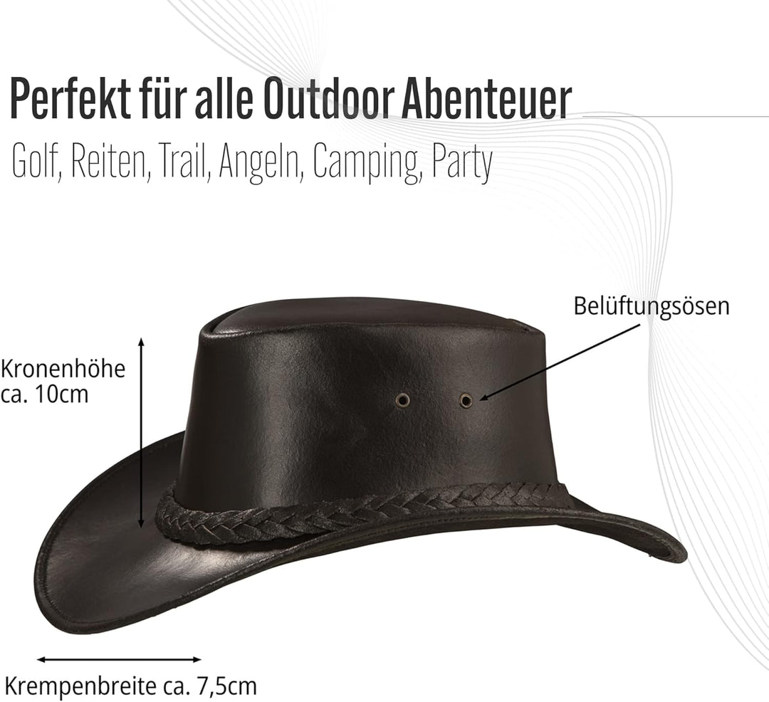 Black Forest Fox® Perth Western Cowboy Reiten Leder Sonnen Hut in versch. Farben L Braun, L Braun