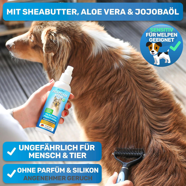 BluePet 200 ml Entfilzungsspray für Hunde &amp; Katzen I Löst Verfilzungen &amp; Verbessert Kämmbarkeit, Ant