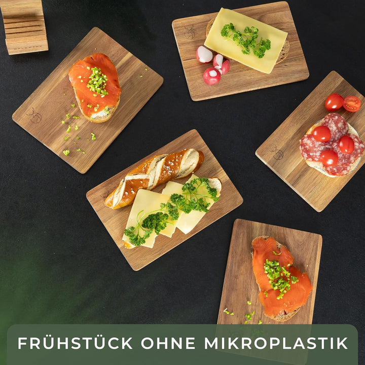 WALDWERK Frühstücksbrettchen 5er Set (23 x 16 x 1 cm) aus massiver Akazie - Frühstücksbrettchen Holz