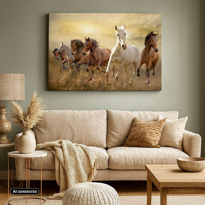 Bilder auf Leinwand Pferd Tier Natur Leinwandbild mit Rahmen 70x50cm Wandbilder Dekoration Wohnzimme