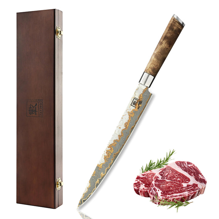 zayiko MysticMagma Damastmesser für Sashimi I Messer mit 25 cm Klinge gefertigt aus 67 Lagen Damasts