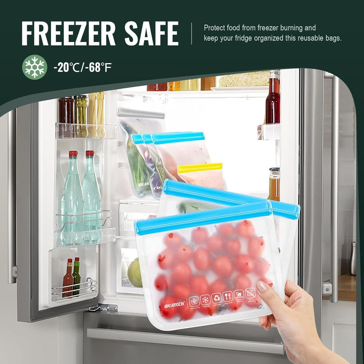 IDEATECH 20er Pack Wiederverwendbare Silikon-Zip-Gefrierbeutel – BPA-Freie, Wasserfeste Lebensmittel