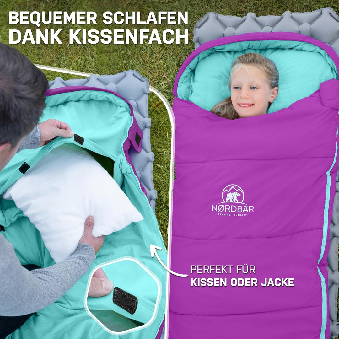 NORDBÄR® Kinderschlafsack für Jungs & Mädchen bis 145 cm Körpergrösse | Innenfutter aus 100% Baumwol