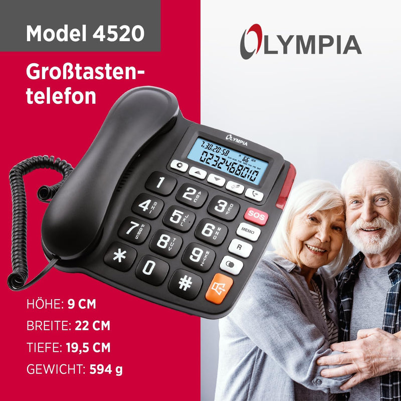 Olympia Senioren Grosstastentelefon Festnetztelefon Hörgerätekompatibel Grosse SOS und Freisprechtas