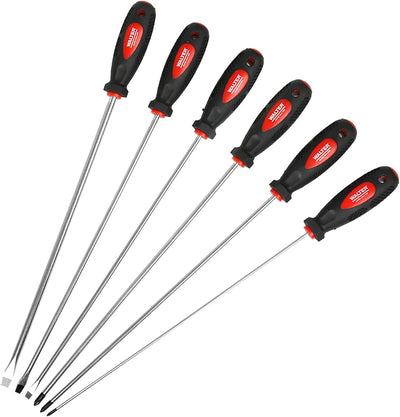 WALTER Schraubendreher Set extra lang 6-tlg., Geschenk für Männer und Heimwerker, magnetische Spitze