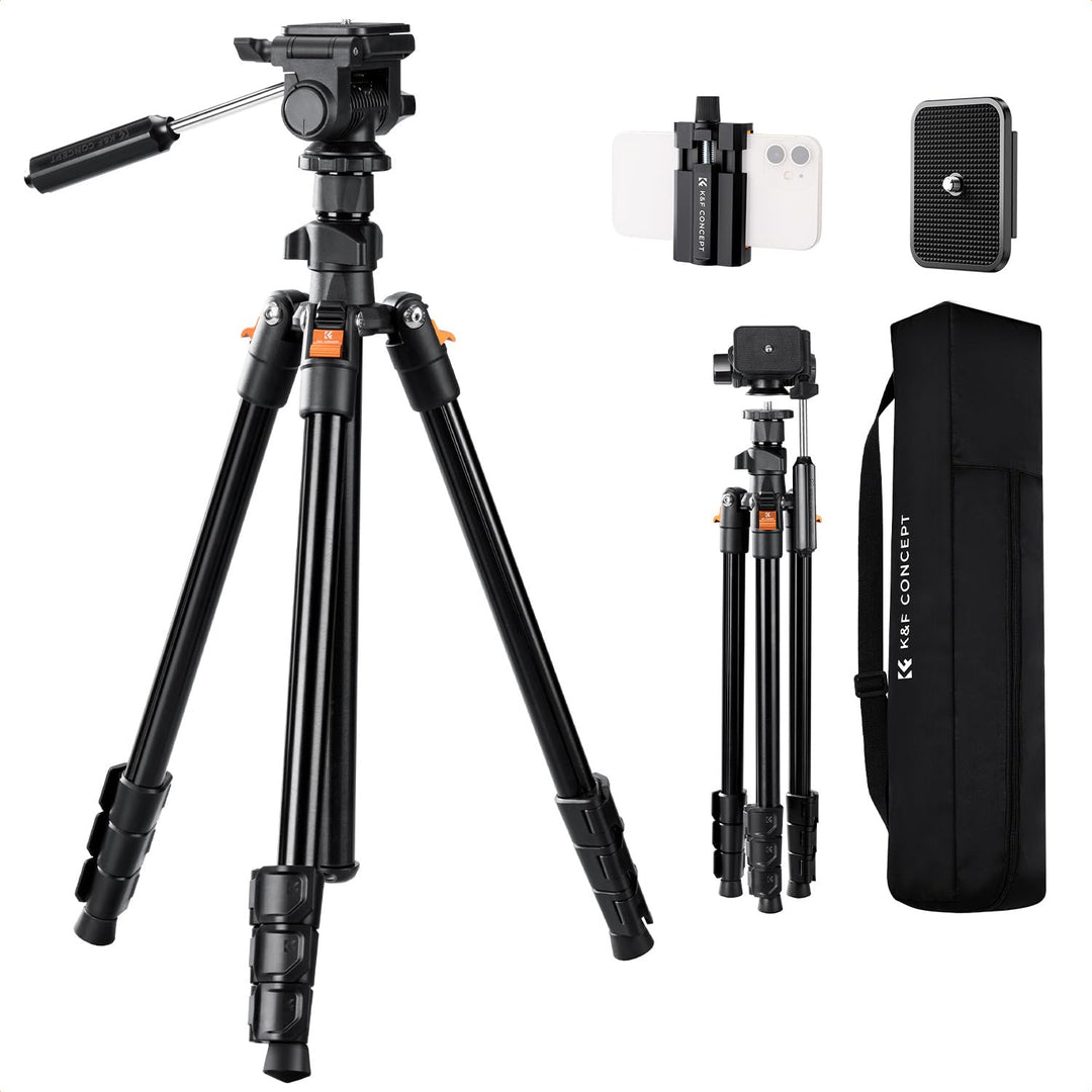 K&F CONCEPT 196cm Kamera Stativ,Videostativ, Neues Leichtes Reisestativ, Tripod mit 3-Wege-Kopf, Alu