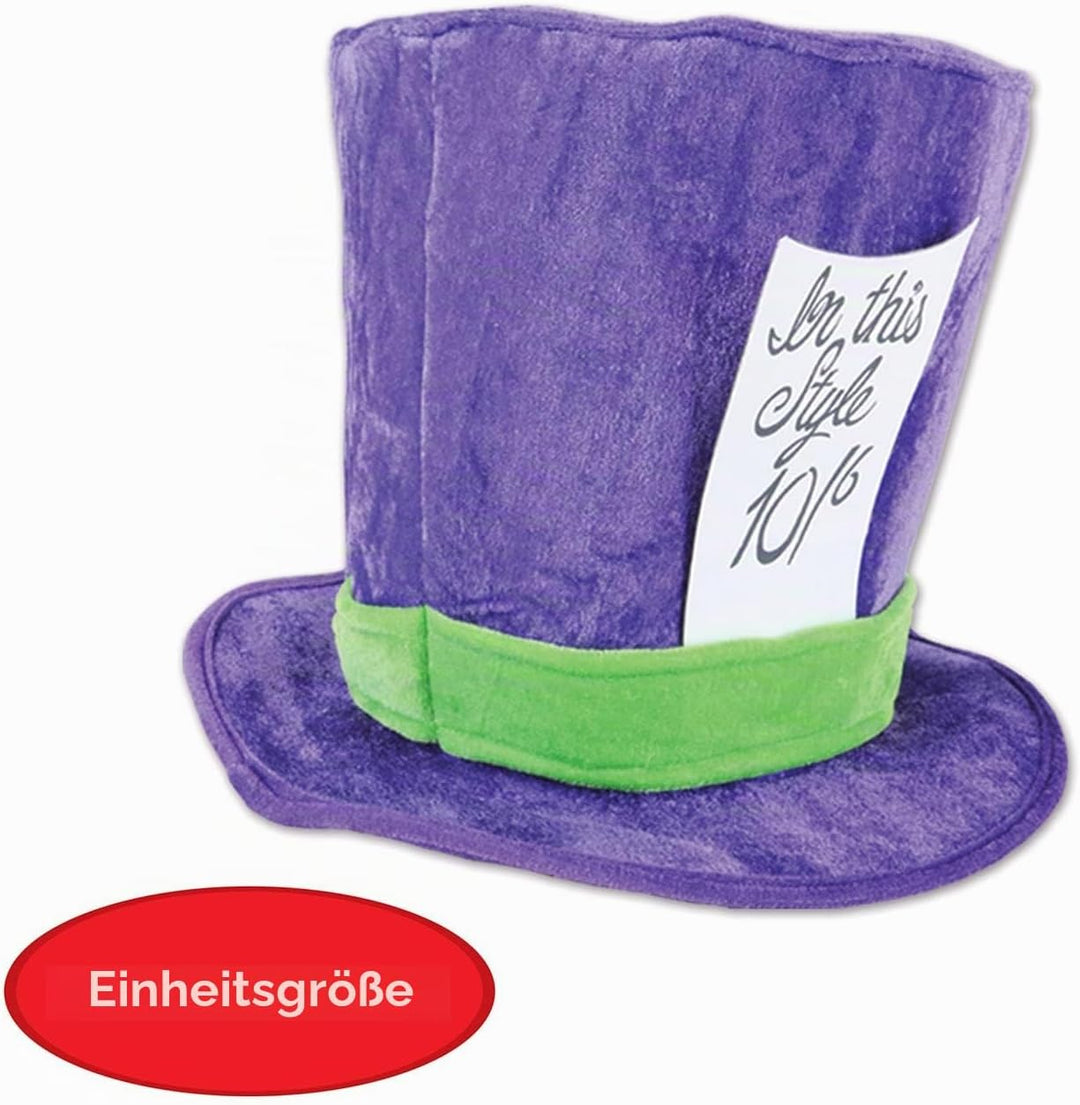Beistle Unisex Plüsch Verrückter Hutmacher Hut - Lila &amp; Grün Kopfbedeckung Halloween Kostüm Zubehör