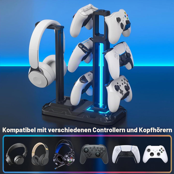 KDD Multi Gaming Headset Halterung mit 9 Lichtmodi - Drehbarer Controller Halter - Universal Kopfhör