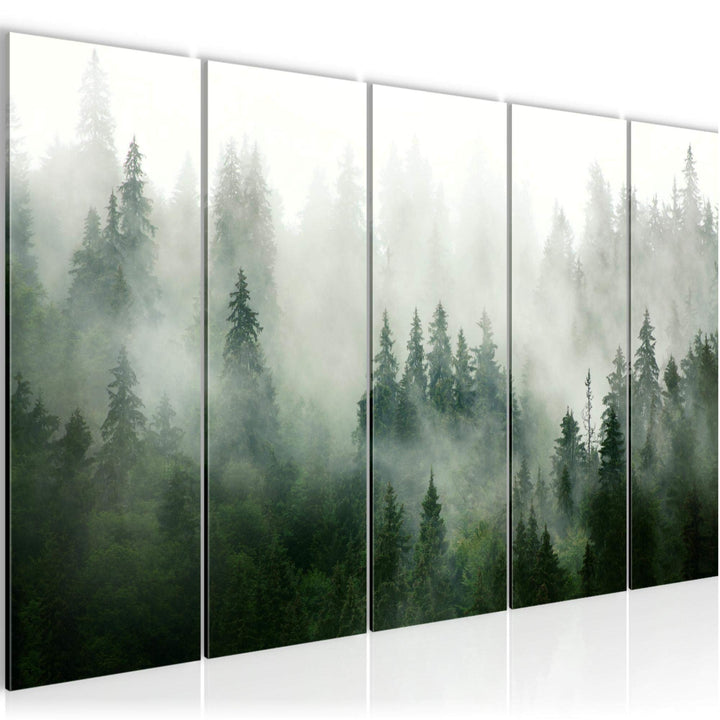 Runa Art Wandbild XXL Wald Natur Wohnzimmer Schlafzimmer 200 x 80 cm Grün Grau 5 Teilig - Made in Ge