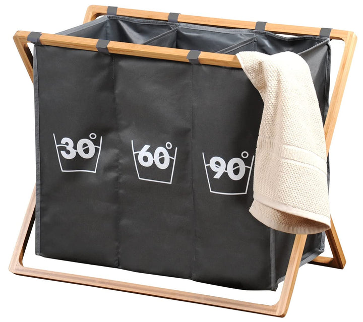 Kesper, 19597, Wäschesammler, Bambus, Grau, faltbar, tragbar, B 63 x H 57 x T 38 cm