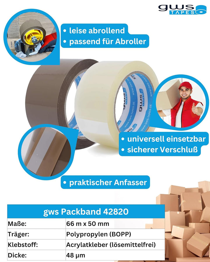 gws Verpackungs-Set mit robustem Lager/-Industrie Abroller und 6 Rollen sortiert 66m x 50mm zum Verp