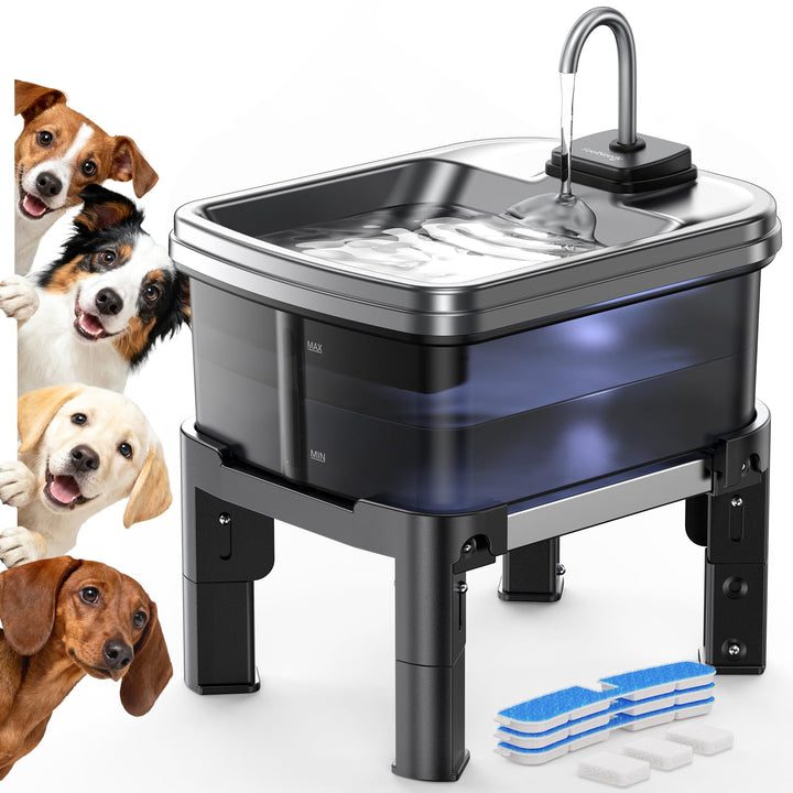 FEELNEEDY 9L Trinkbrunnen für Hunde mit 3-Stufig Verstellbarem Ständer, Hundebrunnen mit 3 Filters,