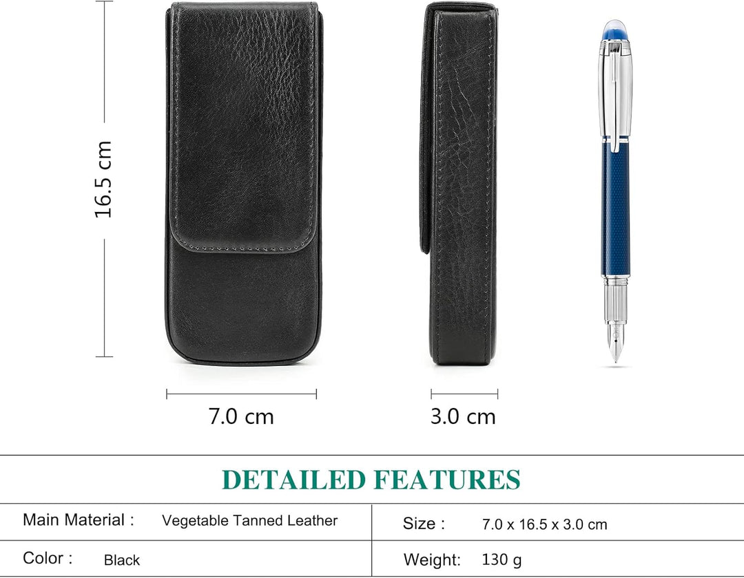 Hiram Leder-Füllhalteretui, Leder-Füllhalterbox für 3 Stifte mit Verstecktem Magnetischem Schnappver
