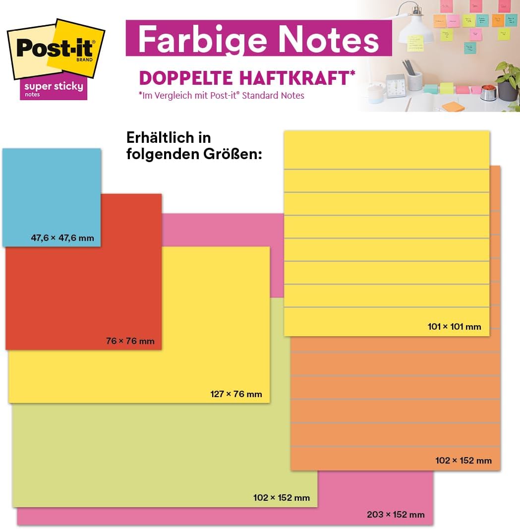 Post-it Super Sticky Notes, Packung mit 24 Blöcken, 90 Blatt pro Block, 76 mm x 76 mm, Farben: Grün,