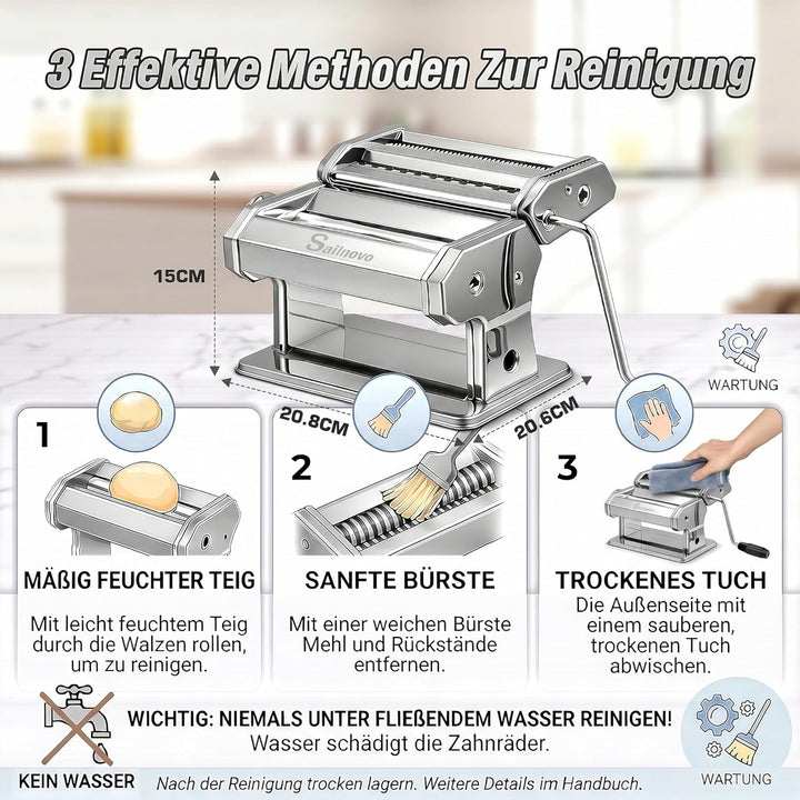 Sailnovo Nudelmaschine Pasta Maker 180 Aluminiumlegierung mit 9 Einstellbaren Stärkeeinstellungen un