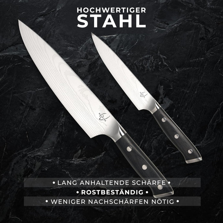 Wächter Messer Set duo – Kochmesser aus hochwertigem Edelstahl | scharf & rostfrei | Ergonomischer G