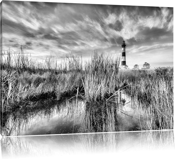 Monocrome, Leuchtturm, Format: 100x70 auf Leinwand, XXL riesige Bilder fertig gerahmt mit Keilrahmen