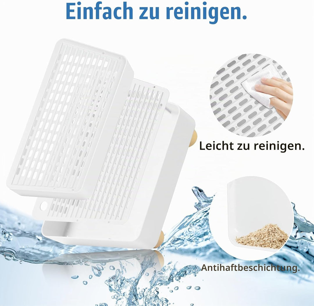Bartuke Verstellbare 2-stufige Katzentoilettenrampe, Katzen Treppen&amp;Stufen mit Holzfüsse Filterfunkt