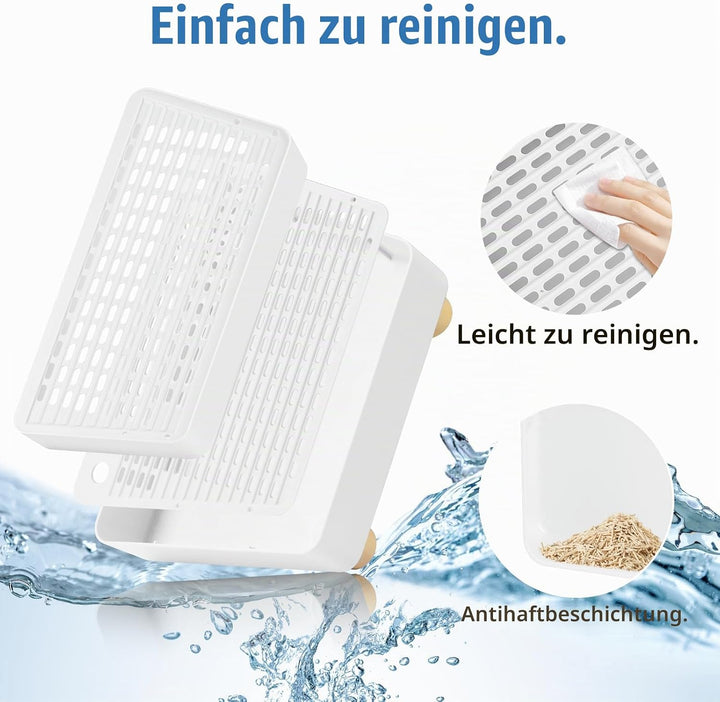 Bartuke Verstellbare 2-stufige Katzentoilettenrampe, Katzen Treppen&amp;Stufen mit Holzfüsse Filterfunkt