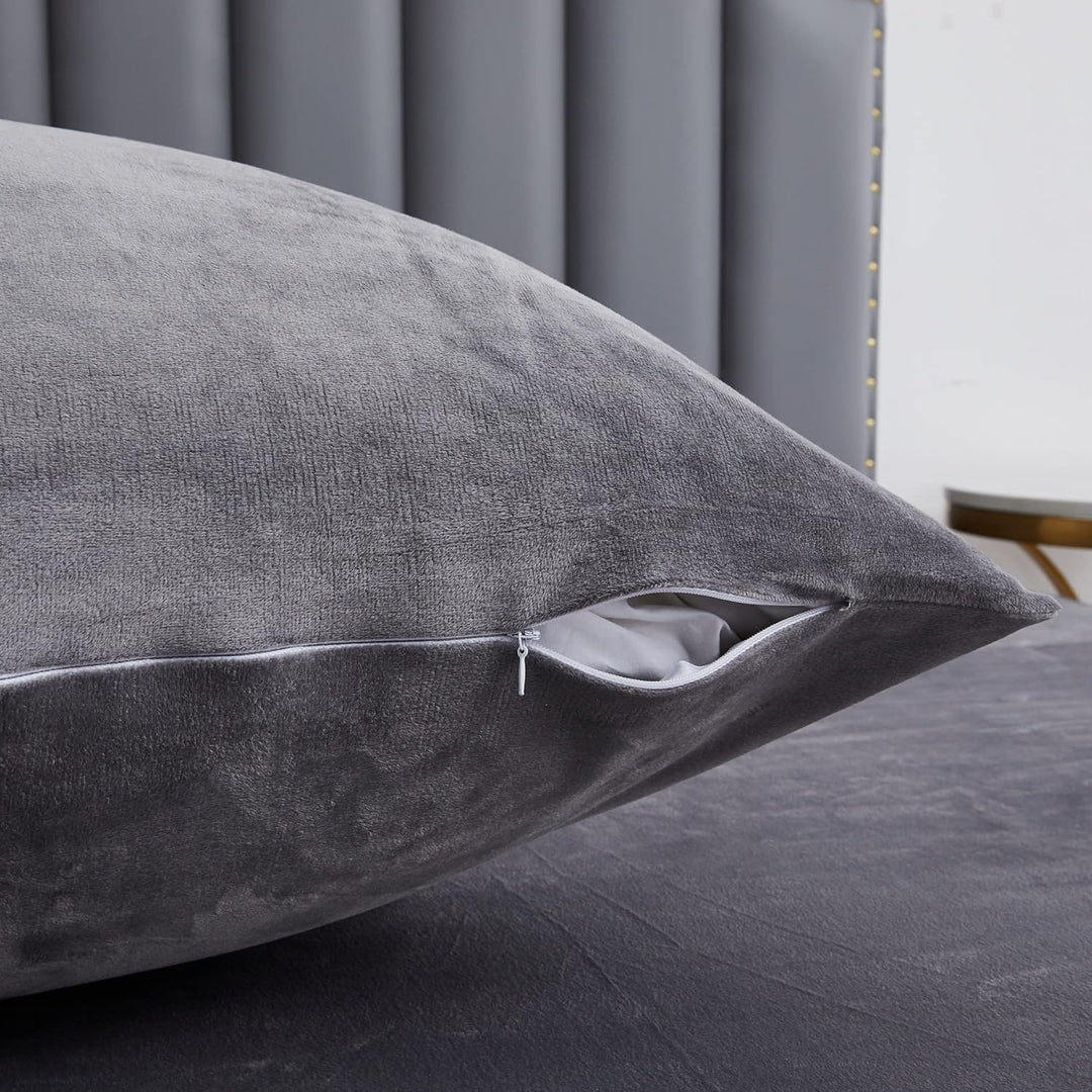 Luofanfei Plüsch Bettwäsche 200x200 Set Winter Flauschig Grau Uni Bettbezug Set Fleece Flanell Graue