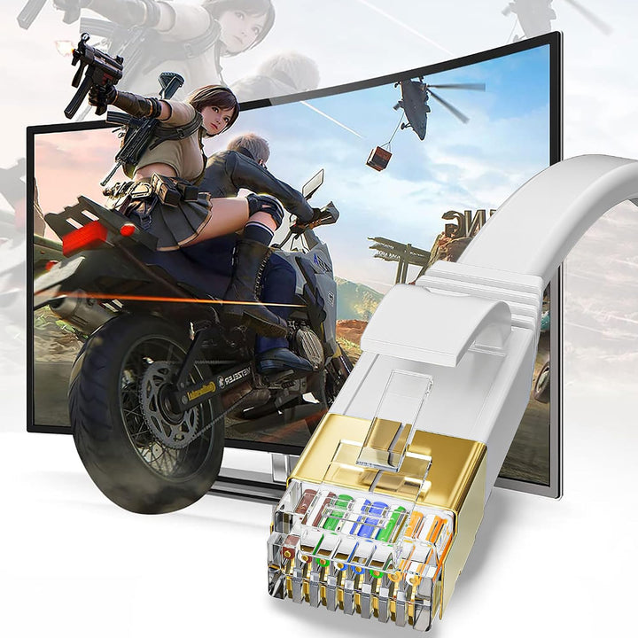 Cat 7 Lan Kabel 30 Meter, Flach Netzwerkkabel 30m Dünn High Speed Weiss Ethernetkabel Weiss RJ45 Int
