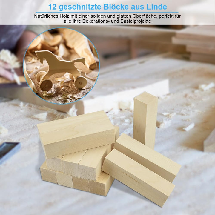 Favengo 12 Stk Schnitzholz Natürlich Lindenholz Rohlinge Balsaholz zum Schnitzen Holzblöcke Unbehand