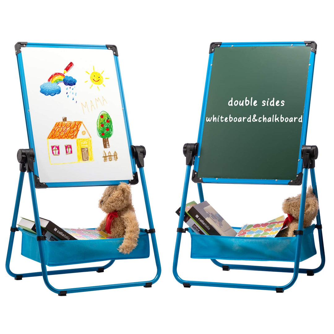 DOEWORKS Kinder Whiteboard Doppelseitiges Staffelei Kinder Whiteboard & Kreidetafel, Magnetische Whi
