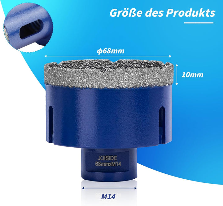 JOISEDE Fliesenbohrer 68mm x M14 Diamantbohrer Glasbohrer Fliesen Diamant Feinsteinzeug Bohrer für K