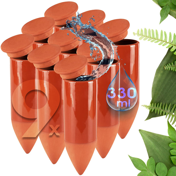 Terracotta Bewässerungshilfe handgefertigt | Giesshilfe modern | Pflanzenbewässerung ohne Strom (3 x