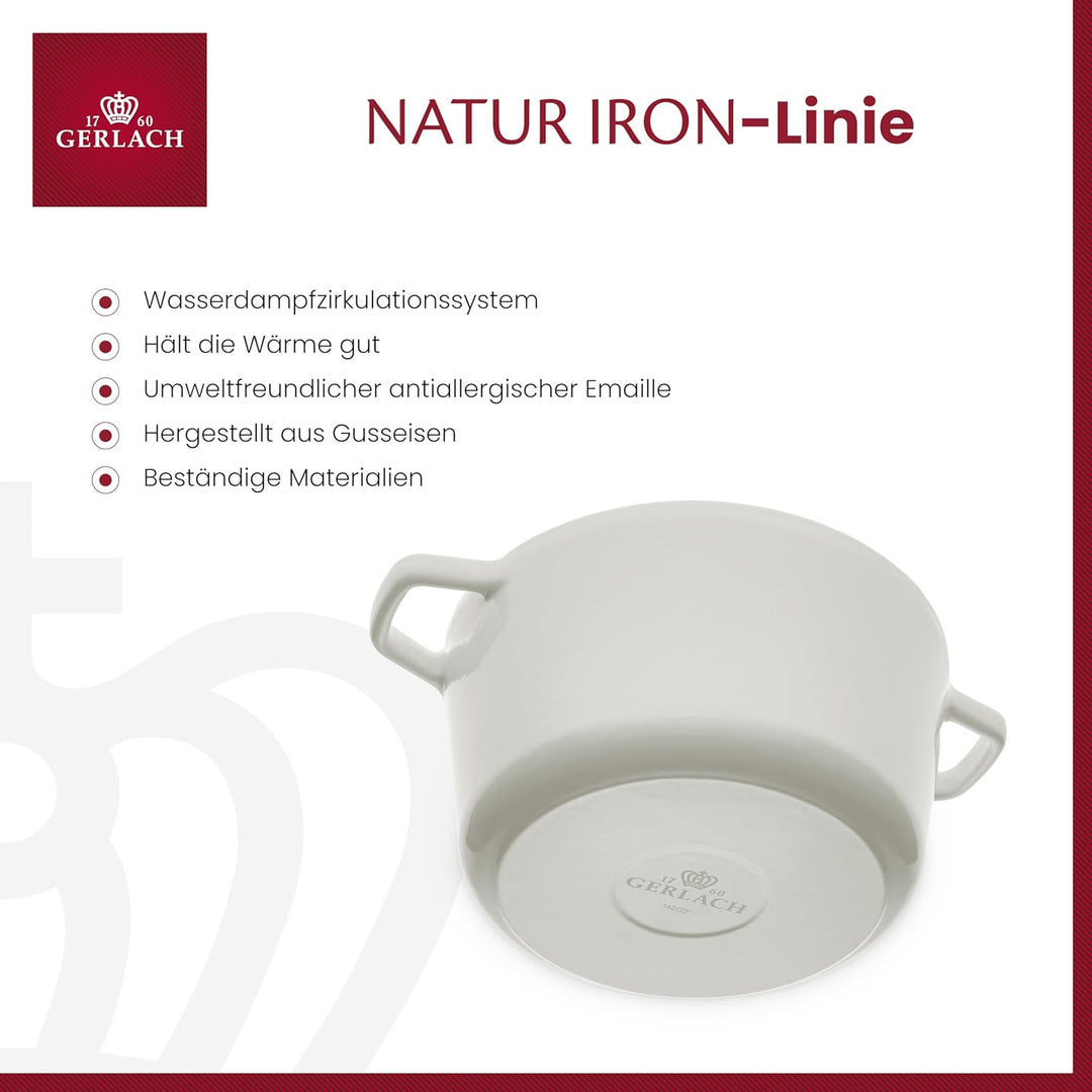 Gerlach Nature Iron Gusseisen-Topf Kochtopf 3 L mit Deckel 21 cm Bräter Schmortopf Brottopf Brotback